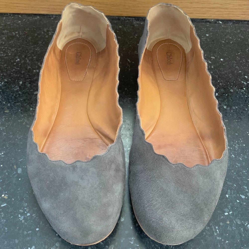 $525 Chloé FRENCH Designer Scalloped Suede Flats